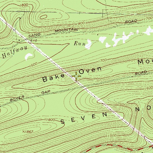 Topographic Map of Bake Oven Mountain, PA