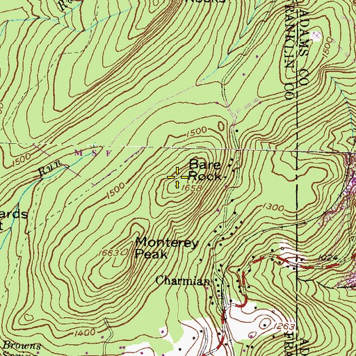 Topographic Map of Bare Rock, PA