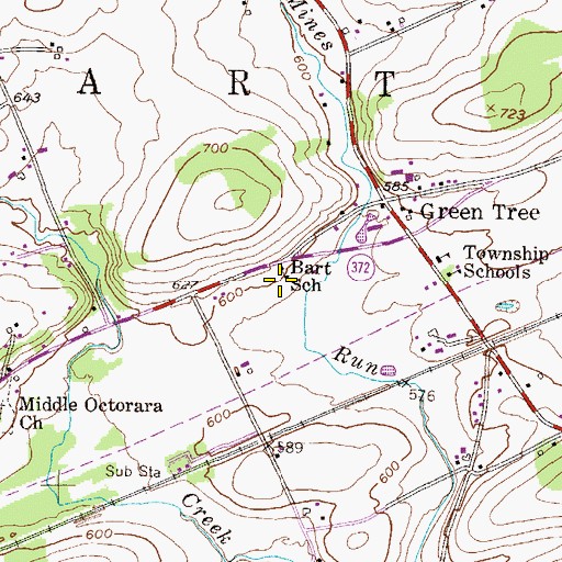 Topographic Map of Bart School, PA