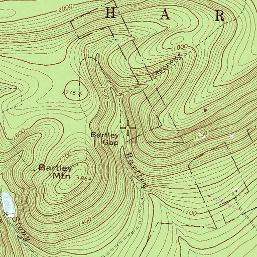 Topographic Map of Bartley Gap, PA