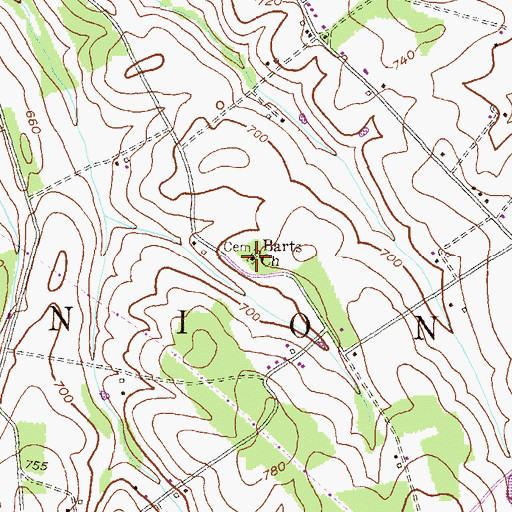 Topographic Map of Barts Church, PA