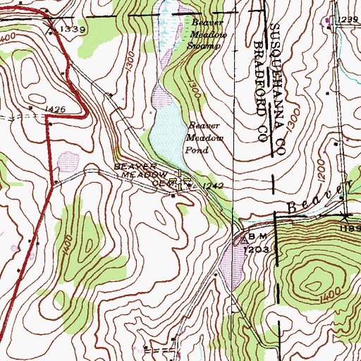 Topographic Map of Beaver Meadow Cemetery, PA