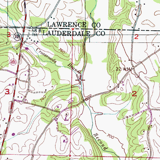 Topographic Map of Crossroads Branch, AL
