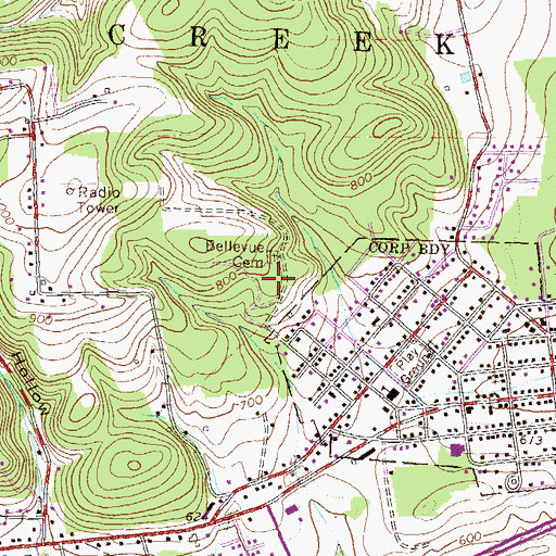 Topographic Map of Bellevue Cemetery, PA