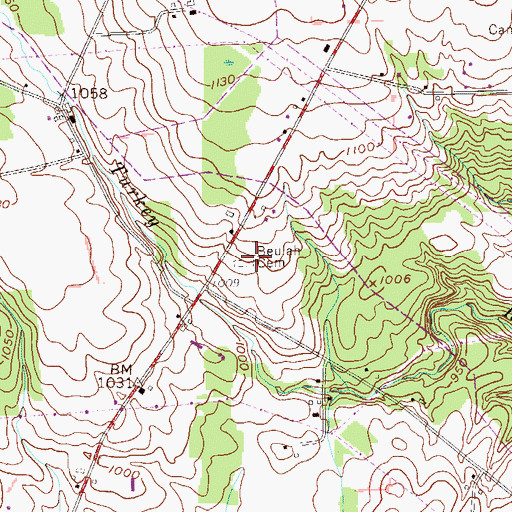 Topographic Map of Beulah Cemetery, PA