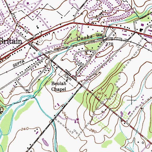 Topographic Map of Beulah Chapel, PA