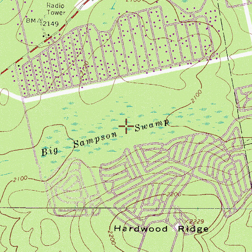 Topographic Map of Big Sampson Swamp, PA