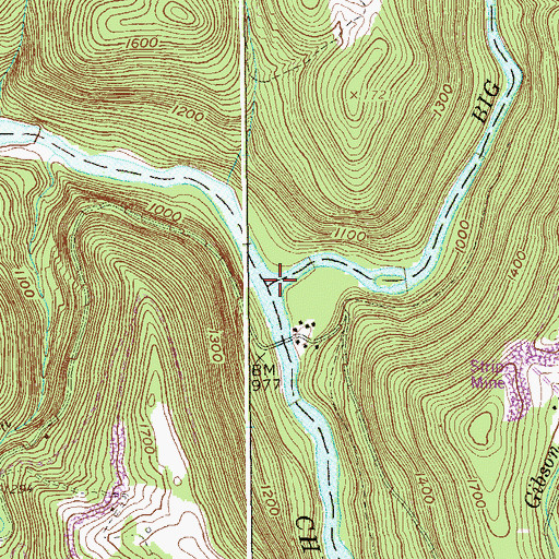 Topographic Map of Big Sandy Creek, WV