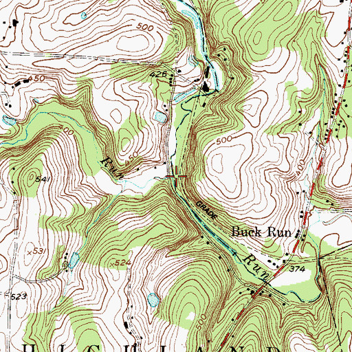 Topographic Map of Birch Run, PA