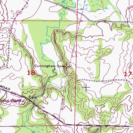 Topographic Map of Cunningham Cemetery, AL