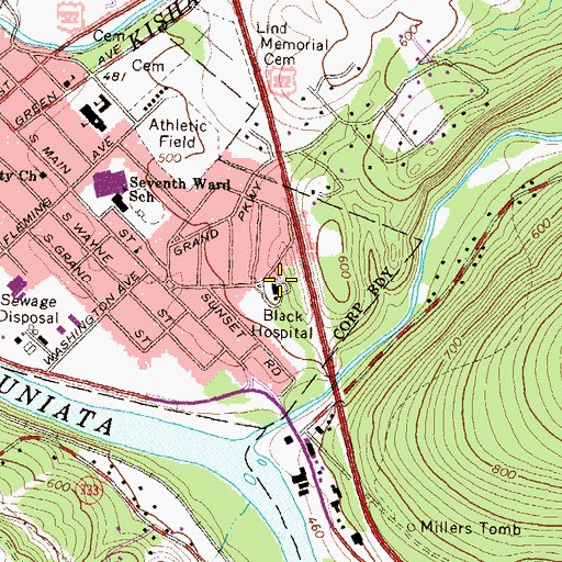 Topographic Map of Black Hospital, PA