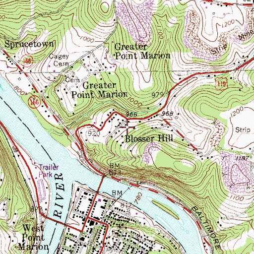 Topographic Map of Blosser Hill, PA