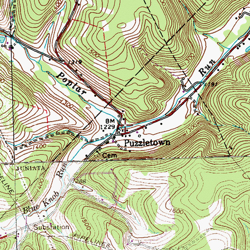 Topographic Map of Blue Knob Run, PA