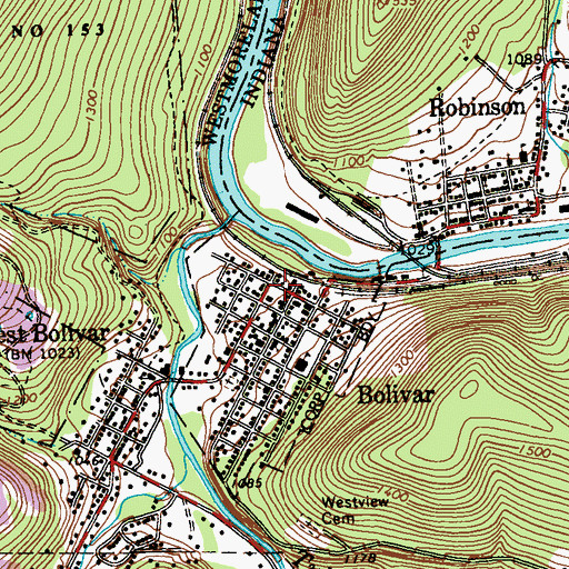 Topographic Map of Bolivar, PA