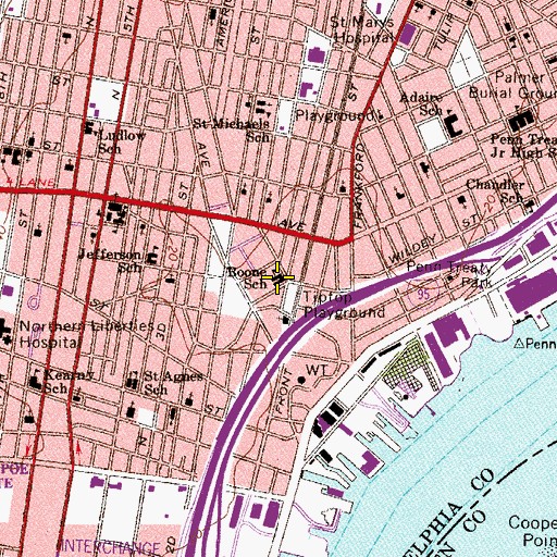Topographic Map of Boone School, PA