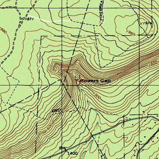 Topographic Map of Bowers Gap, PA
