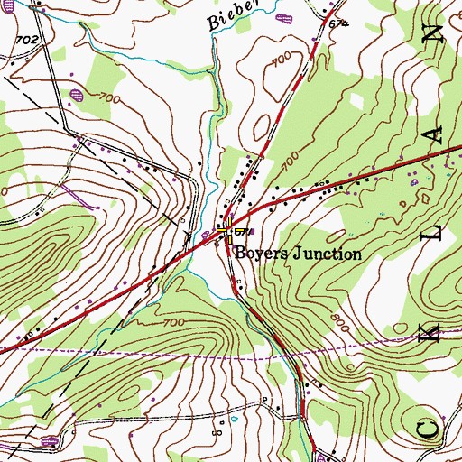 Topographic Map of Boyers Junction, PA