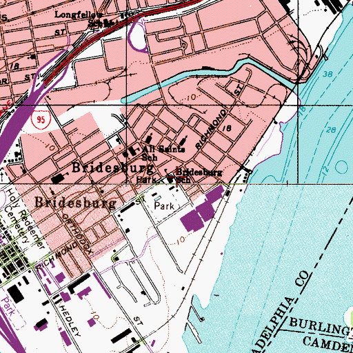 Topographic Map of Bridesburg School, PA