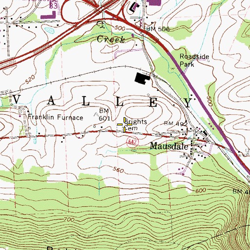 Topographic Map of Brights Cemetery, PA