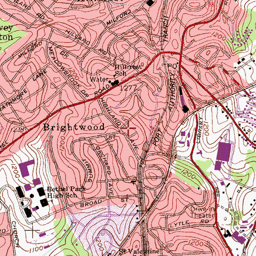 Topographic Map of Brightwood, PA