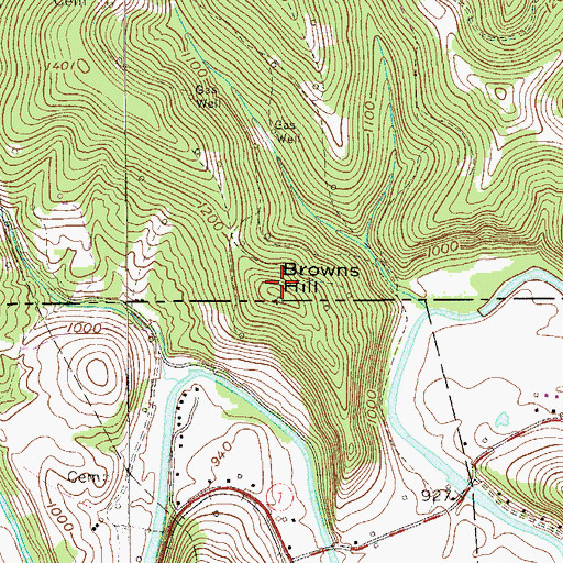 Topographic Map of Browns Hill, PA