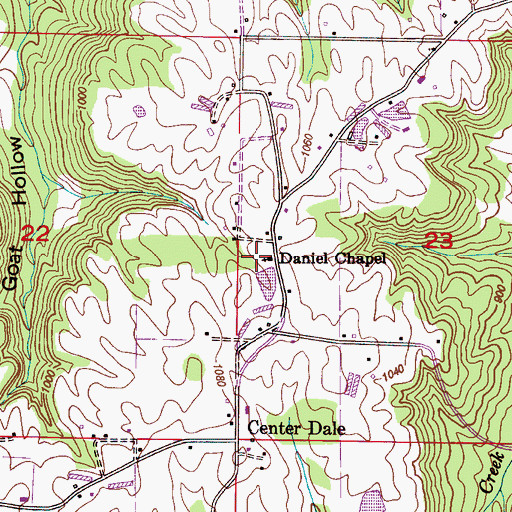 Topographic Map of Daniels Chapel Baptist Church, AL
