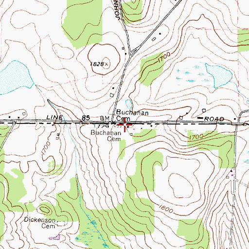 Topographic Map of Buchanan Cemetery, PA
