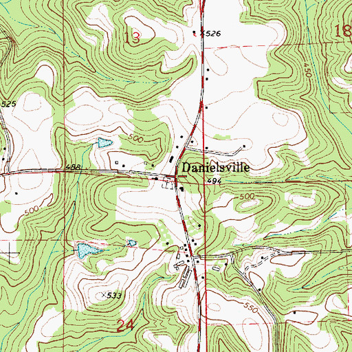 Topographic Map of Danielsville, AL