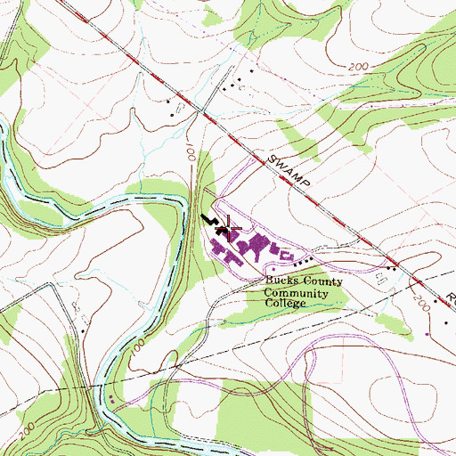 Topographic Map of Bucks County Community College, PA