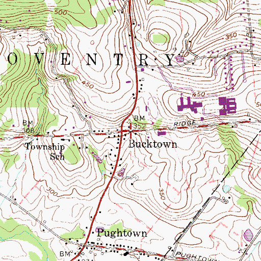 Topographic Map of Bucktown, PA