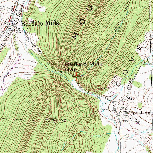 Topographic Map of Buffalo Mills Gap, PA