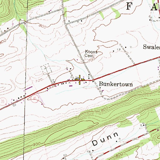Topographic Map of Bunkertown, PA
