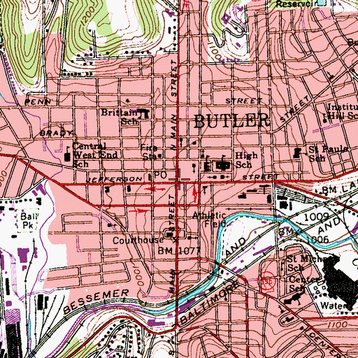 Topographic Map of Butler, PA
