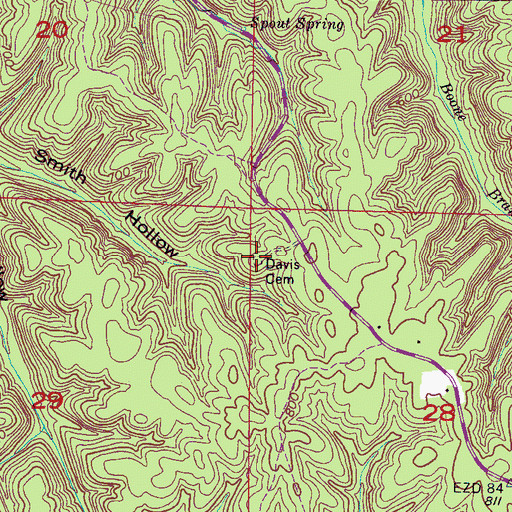 Topographic Map of Davis Cemetery, AL