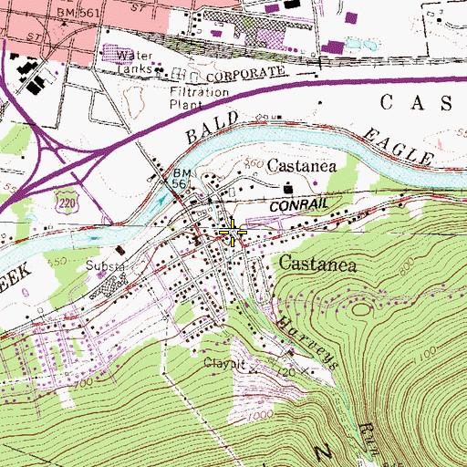 Topographic Map of Castanea, PA