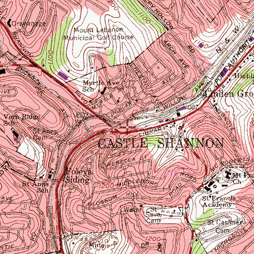 Topographic Map of Castle Shannon, PA