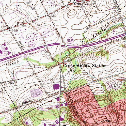 Topographic Map of Cedar Hollow Station, PA