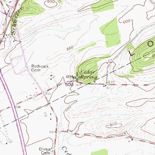 Topographic Map of Cedar Spring, PA