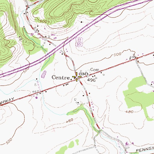 Topographic Map of Centre, PA