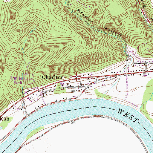 Topographic Map of Charlton, PA