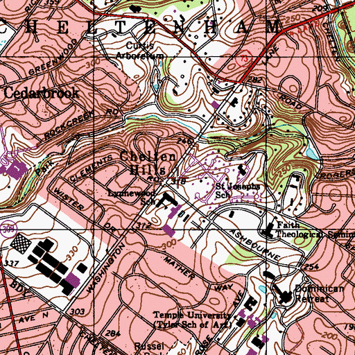 Topographic Map of Chelten Hills, PA