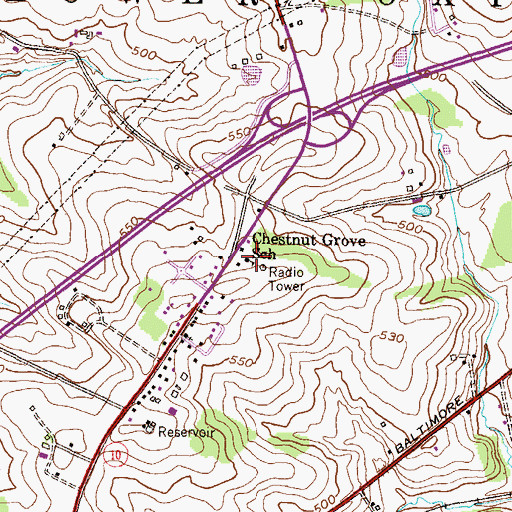 Topographic Map of Chestnut Grove School, PA