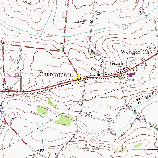 Topographic Map of Churchtown, PA