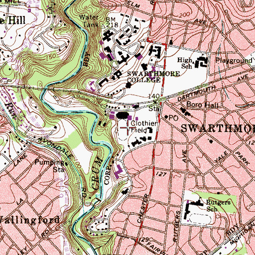 Topographic Map of Clothier Field, PA