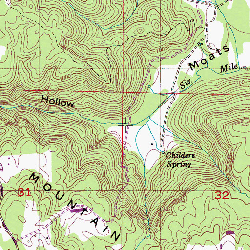 Topographic Map of Devils Cellar Hollow, AL