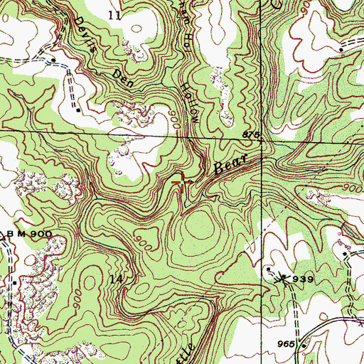 Topographic Map of Devils Den Hollow, AL