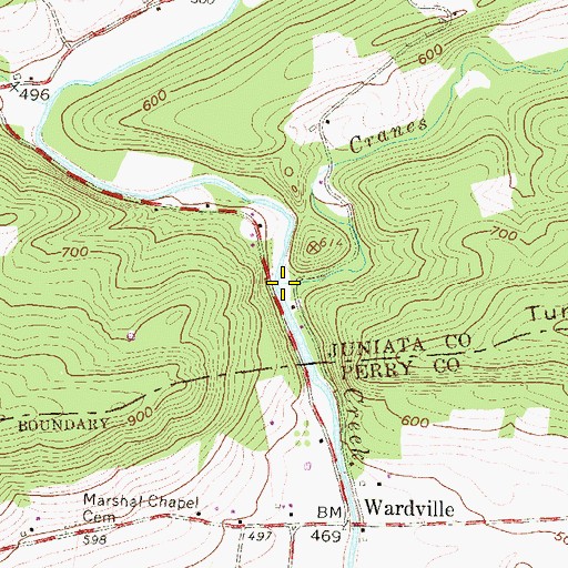 Topographic Map of Cranes Run, PA