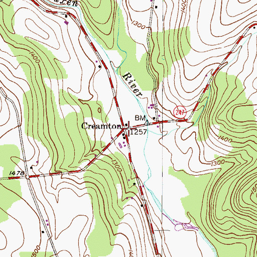 Topographic Map of Creamton, PA