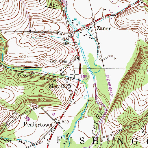 Topographic Map of Creasy Hollow, PA