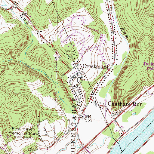 Topographic Map of Crestmont, PA
